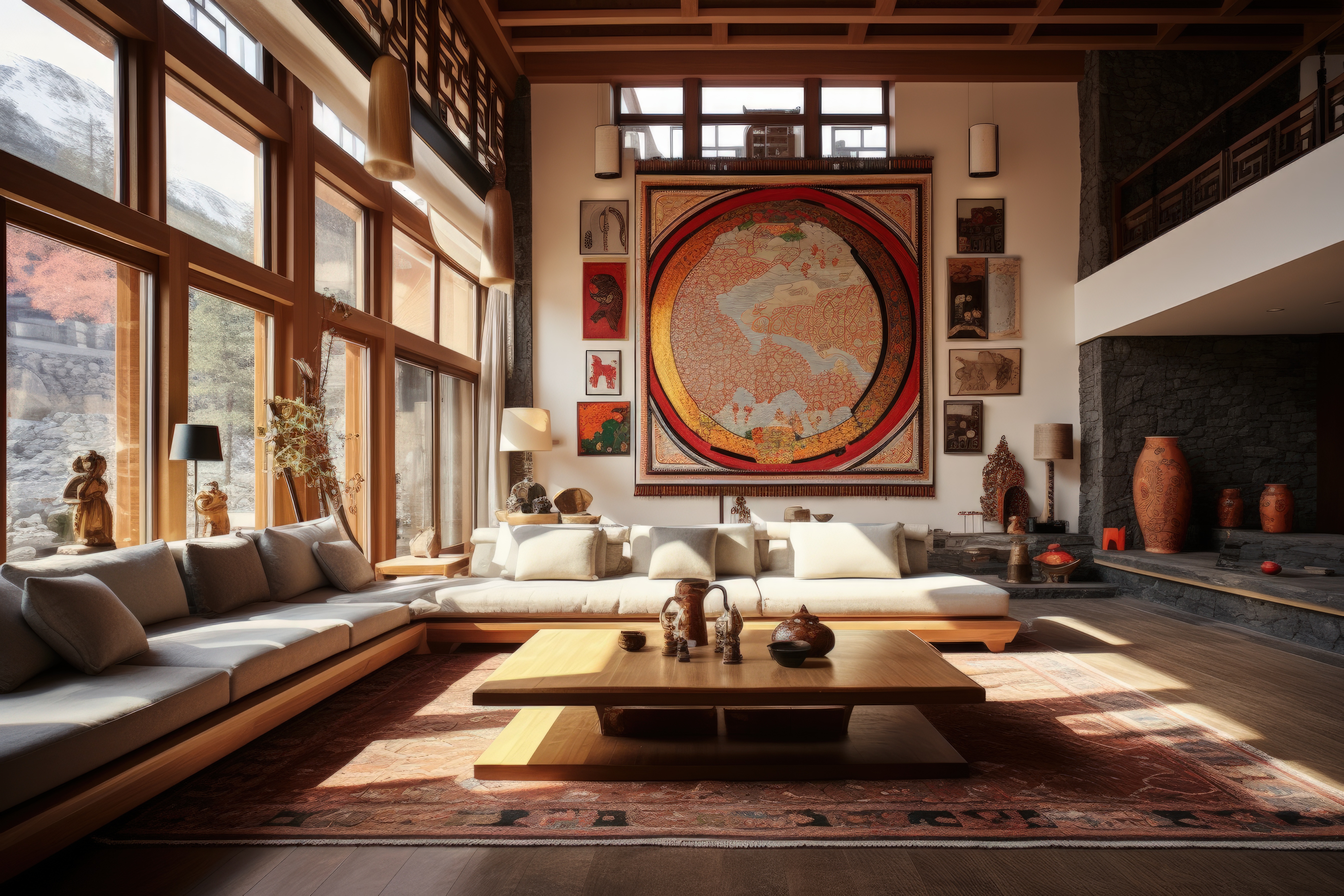 Modern living room interior design with stylish furniture and decor