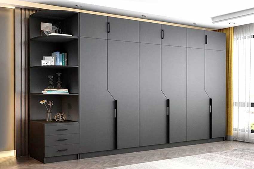 Elegant wardrobe with modern handles and spacious compartments